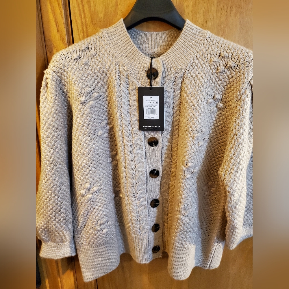 Who What Wear Beige Chunky Knit Button-Front Sweater